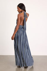 Lisette Navy Striped Backless Maxi Dress