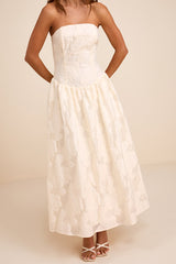 Calen Cream Floral Jacquard Drop Waist Maxi Dress