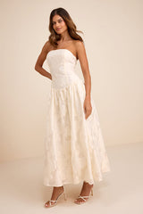 Calen Cream Floral Jacquard Drop Waist Maxi Dress