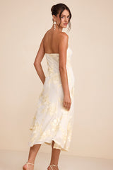 Taden Ivory Mesh Floral Applique Midi Dress