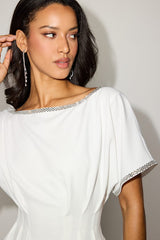Dessen White Rhinestone Trim Short Sleeve Mini Dress