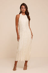 Joya Cream Plisse Halter Midi Dress