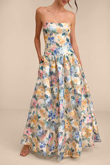 Mikayla Beige Multi Floral Jacquard Maxi Dress