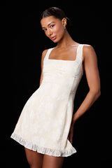 Angeline Ivory Floral Jacquard Ruffled Mini Dress