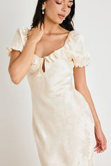 Farina Cream Floral Jacquard Puff Sleeve Maxi Dress
