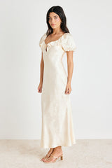 Farina Cream Floral Jacquard Puff Sleeve Maxi Dress