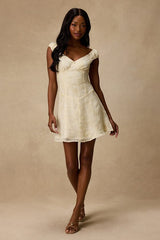 Aura Pale Yellow Embroidered Mini Dress