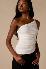 Willow White Ruched Asymmetrical Tank Top