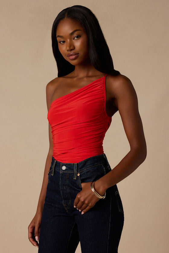 Willow Red Ruched Asymmetrical Tank Top