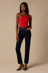 Willow Red Ruched Asymmetrical Tank Top