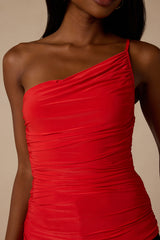 Willow Red Ruched Asymmetrical Tank Top