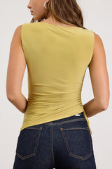 Velinda Chartreuse Jersey Knit Asymmetrical Tank Top