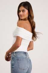 Jarena White Ruched Off-the-Shoulder Top
