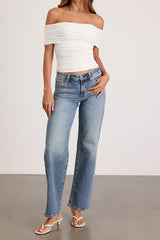 Jarena White Ruched Off-the-Shoulder Top