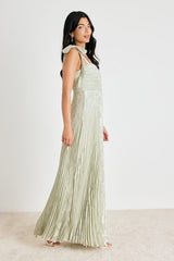 Cahlia Sage Floral Burnout Pleated Maxi Dress
