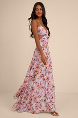 Heidi Lavender Floral Cutout Maxi Dress
