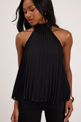 Twyla Black Pleated Halter Tank Top