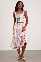 Fabella White Multi Print Textured Tank Top