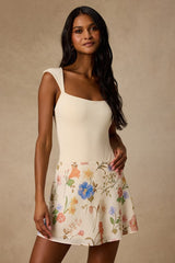 Solenne Cream Multi Floral High-Rise Mini Skirt