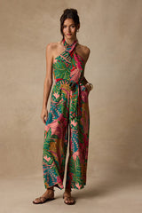Mar Alto Pink Multi Leaf Print Wide-Leg Jumpsuit