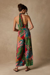 Mar Alto Pink Multi Leaf Print Wide-Leg Jumpsuit