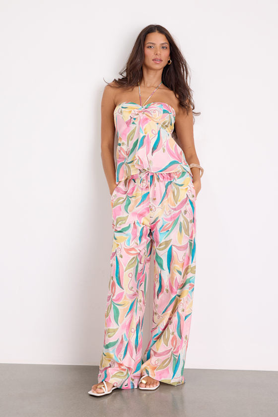 Prilla Pink Multi Abstract Wide-Leg Pants