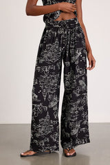 Ravia Black Print Wide-Leg Pants
