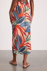 Blake Orange Multi Leaf Print Faux-Wrap Midi Skirt