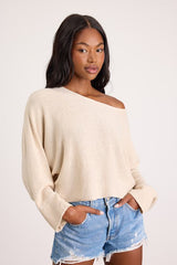 Jaylin Cream Boat Neck Pullover Sweater