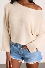 Jaylin Cream Boat Neck Pullover Sweater