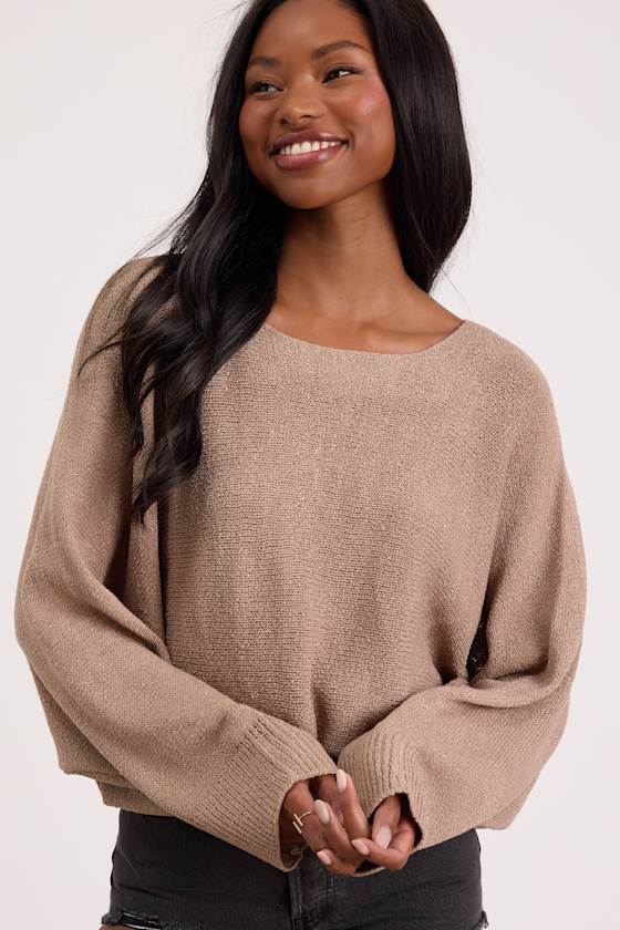 Jaylin Light Brown Boat Neck Pullover Sweater
