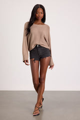 Jaylin Light Brown Boat Neck Pullover Sweater