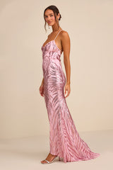 Sparkle 'til Dawn Light Pink Sequin Lace-Up Mermaid Maxi Dress