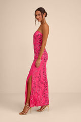Vannetta Hot Pink Sequin Strapless Maxi Dress