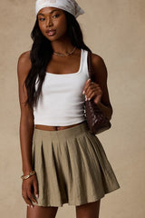 Madalina Olive Pleated High-Rise Shorts