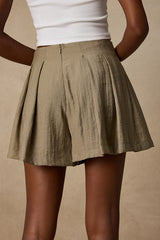 Madalina Olive Pleated High-Rise Shorts