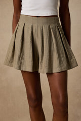 Madalina Olive Pleated High-Rise Shorts