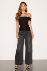 Davea Black Jersey Knit Off-the-Shoulder Top