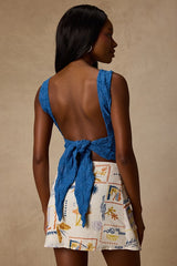 Marella Bright Blue Textured Tie-Back Tank Top