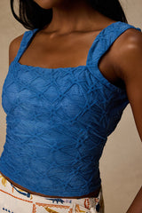 Marella Bright Blue Textured Tie-Back Tank Top