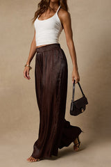 Cynthia Dark Brown Satin Wide-Leg Pants