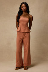 Tristen Terracotta Embroidered Wide-Leg Pants