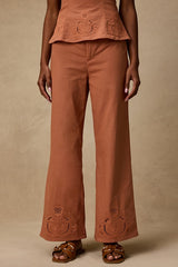 Tristen Terracotta Embroidered Wide-Leg Pants