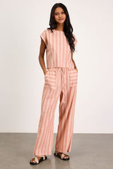 Dresa Light Pink Striped Cotton Short Sleeve Top