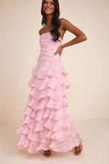 Maleta Light Pink Floral Tiered Maxi Dress