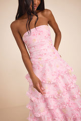 Maleta Light Pink Floral Tiered Maxi Dress