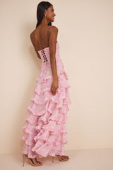 Maleta Light Pink Floral Tiered Maxi Dress