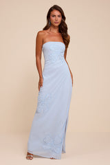 Fianna Light Blue Embroidered Strapless Maxi Dress