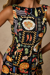 Ciao Bella Black Multi Convo Print Boat Neck Top