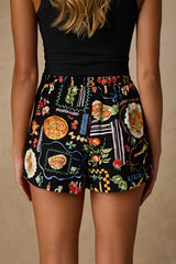 Ciao Bella Black Multi Convo Print Mid-Rise Shorts